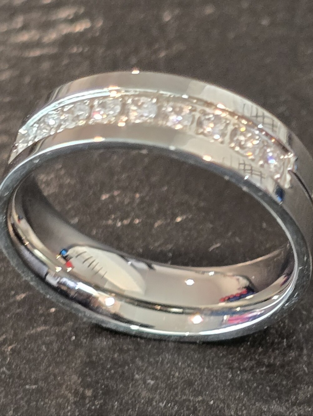 Qorn Iced Out CZ Ring Silver 316L Stainless Steel Diamond Look Gym Proof. 6mm